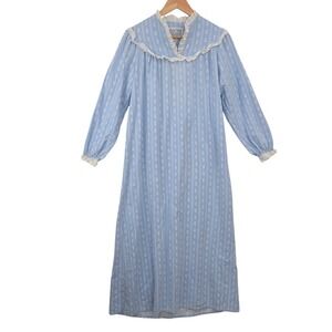 Lanz‎ of Salzburg Vintage Blue Cotton Floral Heart Lace Long Nightgown Small USA